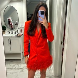 Nasty Gal red feather blazer dress with shoulder pads